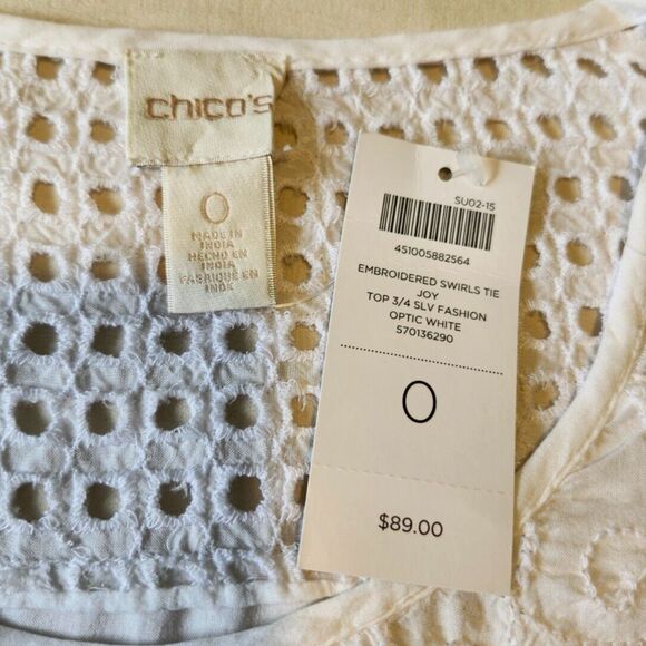 Chico's Women's Tie Front Embroidered Eyelet White Resort Wear Small NWT - Picture 5 of 11